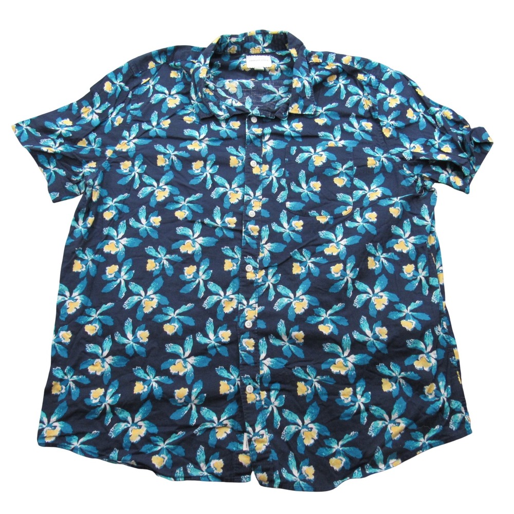 American Eagle Mens XXXL‎ Button Down Short Sleeve Hawaiian Floral Shirt Blue